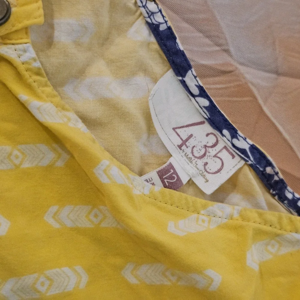 Matilda Jane Girls Yellow Romper Size 12 Blue Floral Trim Button Front